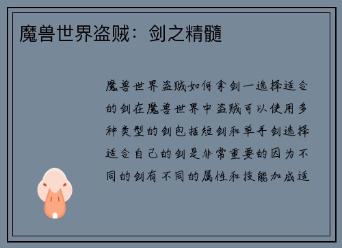 魔兽世界盗贼：剑之精髓